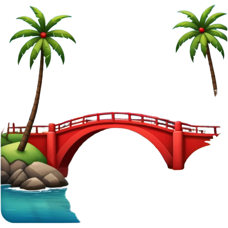  island with modern buildings, beaches with palm trees, and a red bridge on one side emoji