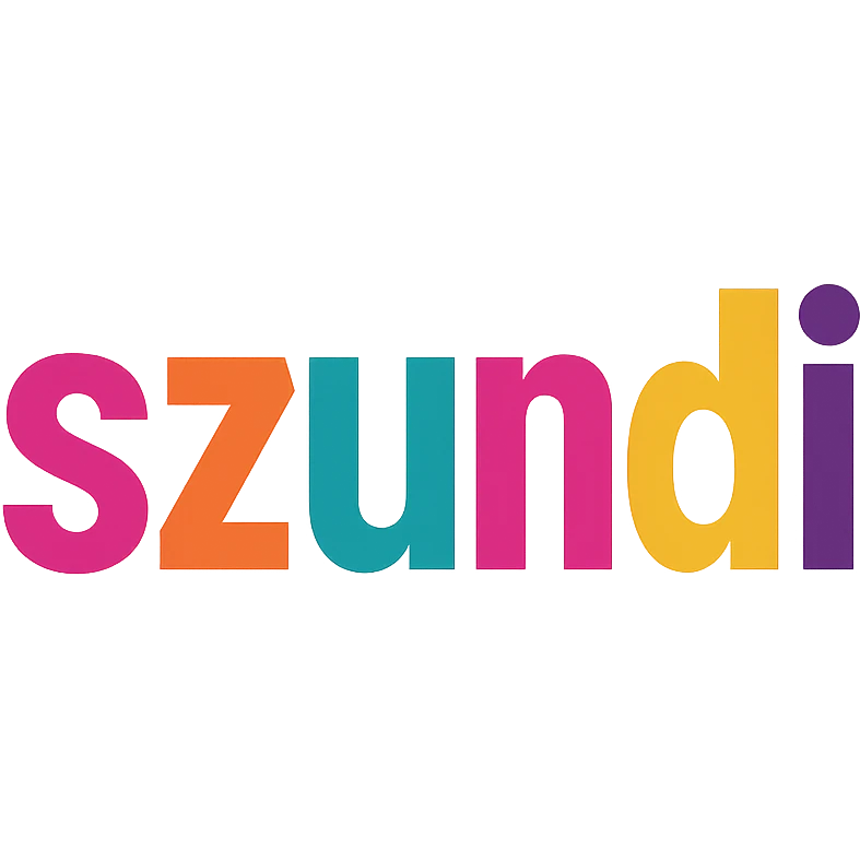 colorful modern text image with the word 'szundi' in the center, varied colorful fonts, no emoji or face emoji