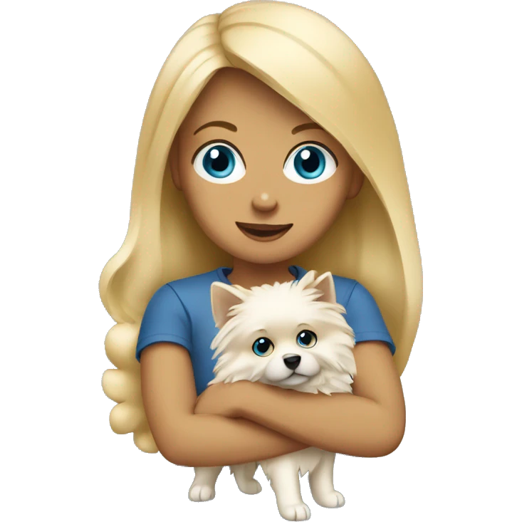 Blonde girl blue eyes holding spitz  emoji