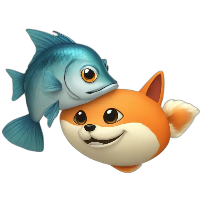 Fish and a fox saying happy new year emoji