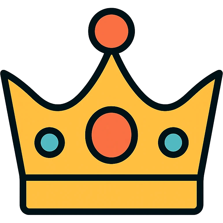 vector icon of a gold crown with multicolor details, elegant and minimalist flat design, award badge style, 2D flat vector, trending icon look, soft shadows, no text, commercial use, isolated on white background emoji