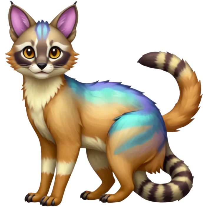 Colorful nebulae shiny tropical pale light fruity pastel white glorious iridescent divine exotic cute cool beautiful beautiful fantasy-caracal-civet-genet-sergal-vernid-Cacomistle-Trico-oncilla-animal-Fakémon-hybrid-fursona (full body) emoji