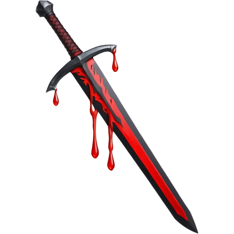 iOS sticker, dark sword, black blade, red blood drop, minimal emoji