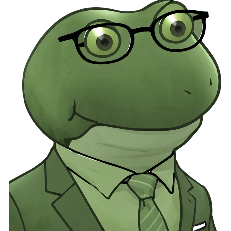 green manager emoji, wearing glasses, smiling, business attire, no face emoji