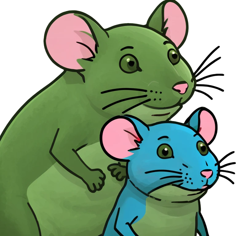 A male rat wearing blue and a female rat wearing pink. Both of them drinking milk from a bottle emoji