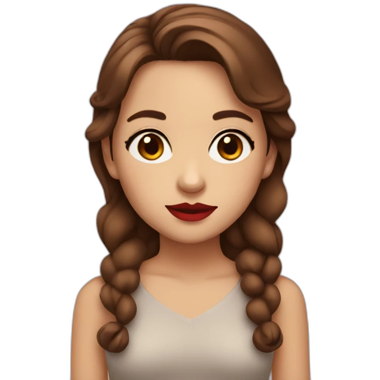 Girl with brown hair, brown not big eyes and big red lips emoji