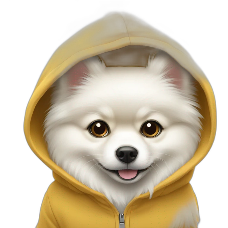 White pomeranian with hoodie emoji