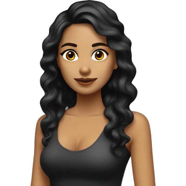 Chica morena, cabello ondulado largo negro emoji