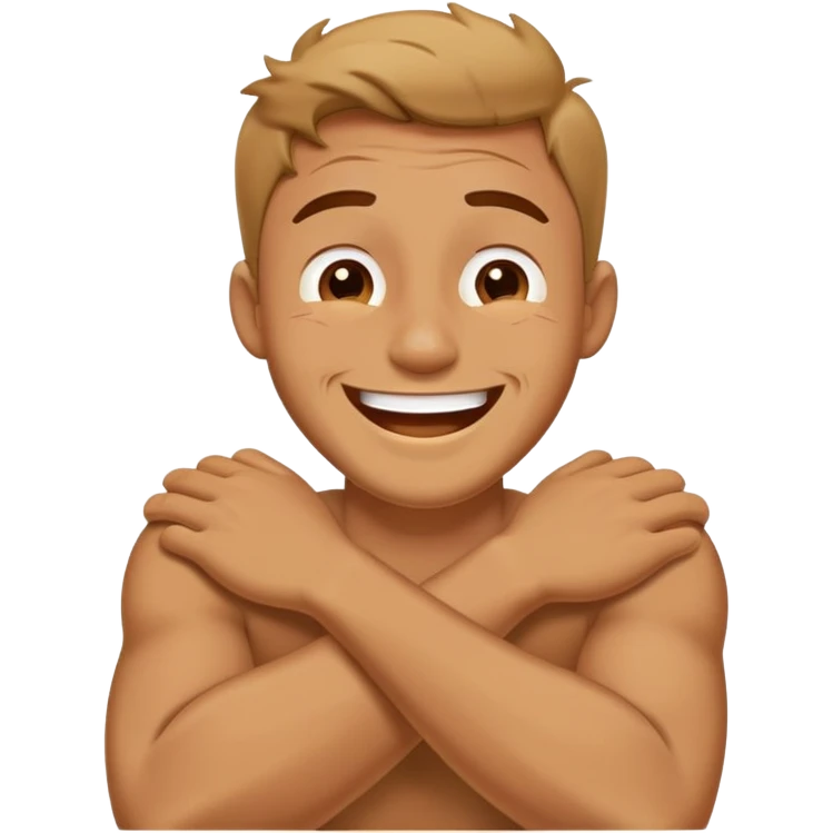 man crossing arms around his neck while laughing and tearing up emoji