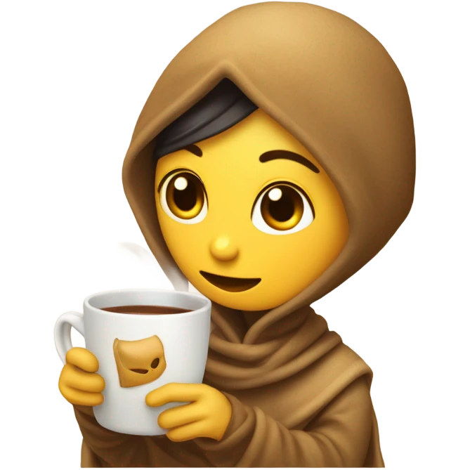  chica con una manta encima y un té en las manos emoji