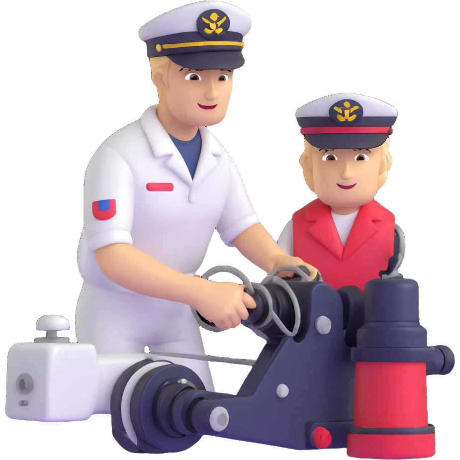 Russian sailor with captain hat operating a winch on oceanography research vessel emoji