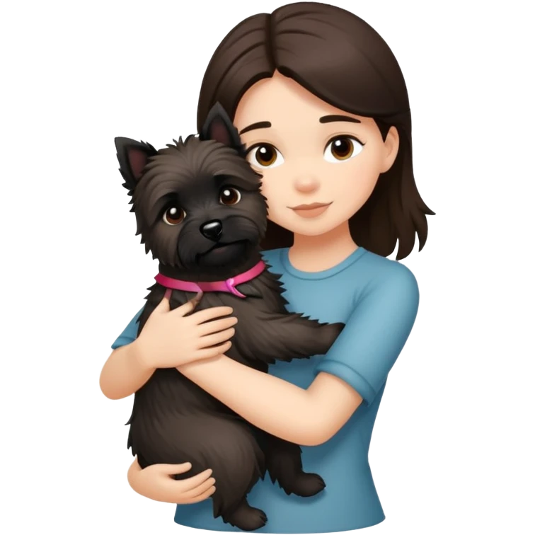 Brunette girl with black cairn terrier hug emoji