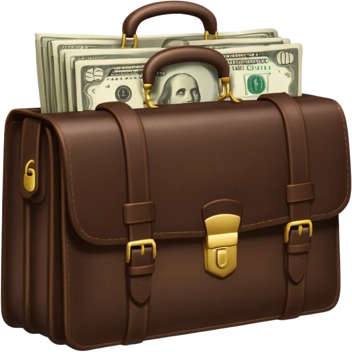Dark brown briefcase with money emoji