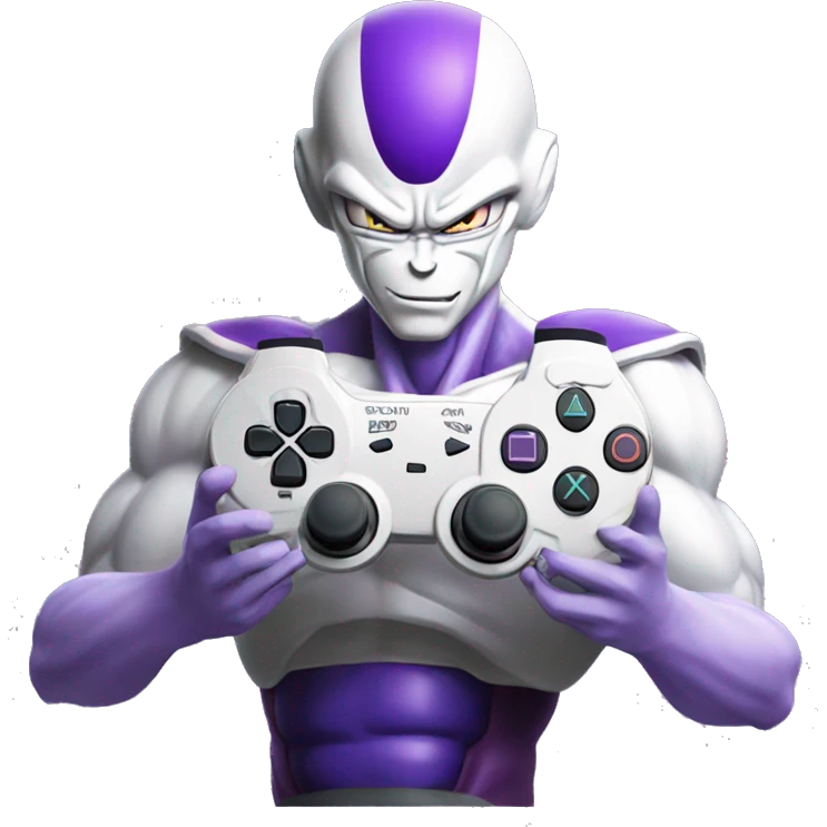 Purple Frieza holding a ps5 controller, iOS style emoji  emoji