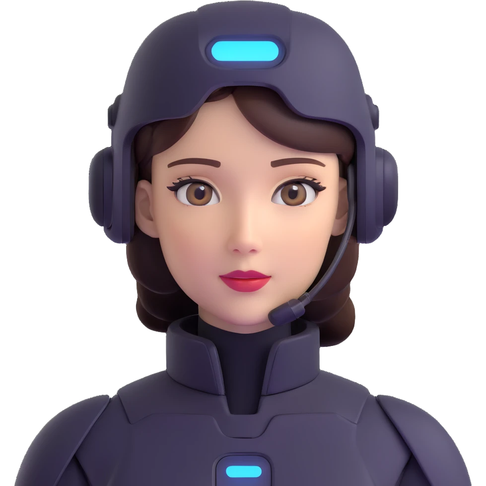 AI agent with realistic human female face, subtle tech accents emoji