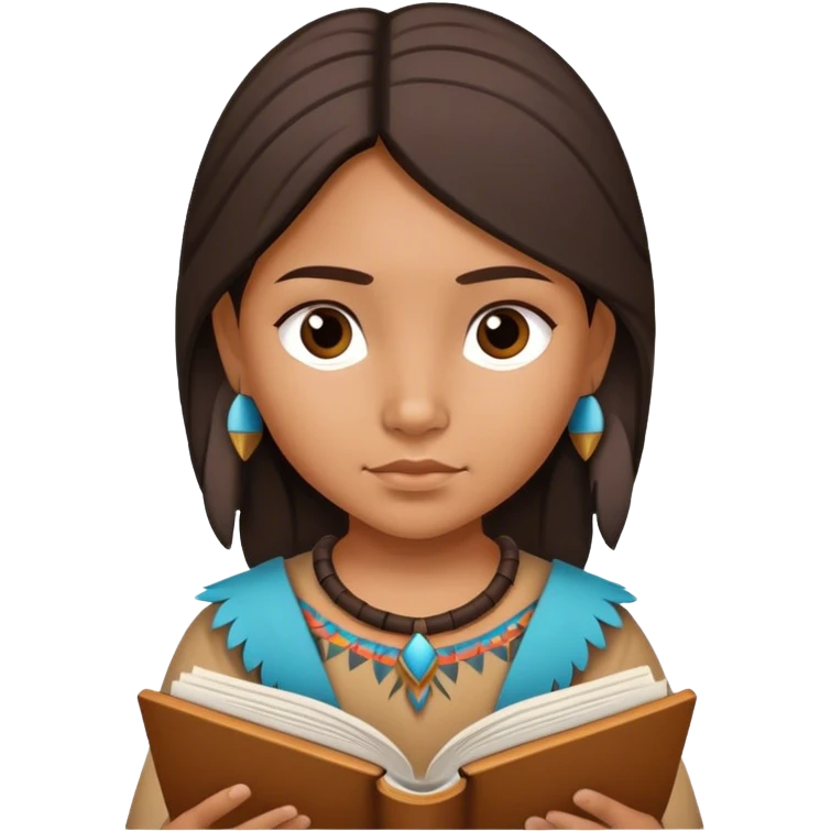 Native American female child reading a book emoji