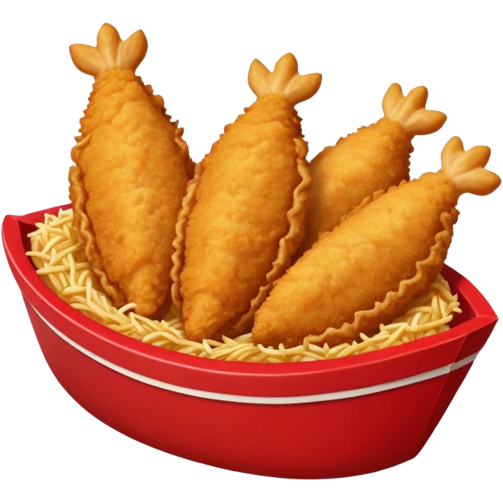 Five delicious breaded irregular chicken tenders in a red paper food boat emoji