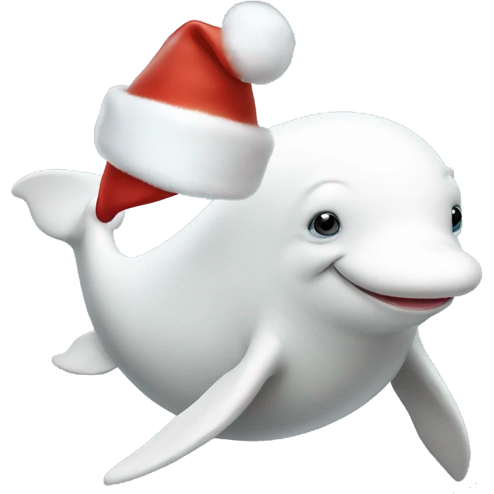 White beluga whale whit christmas hat emoji