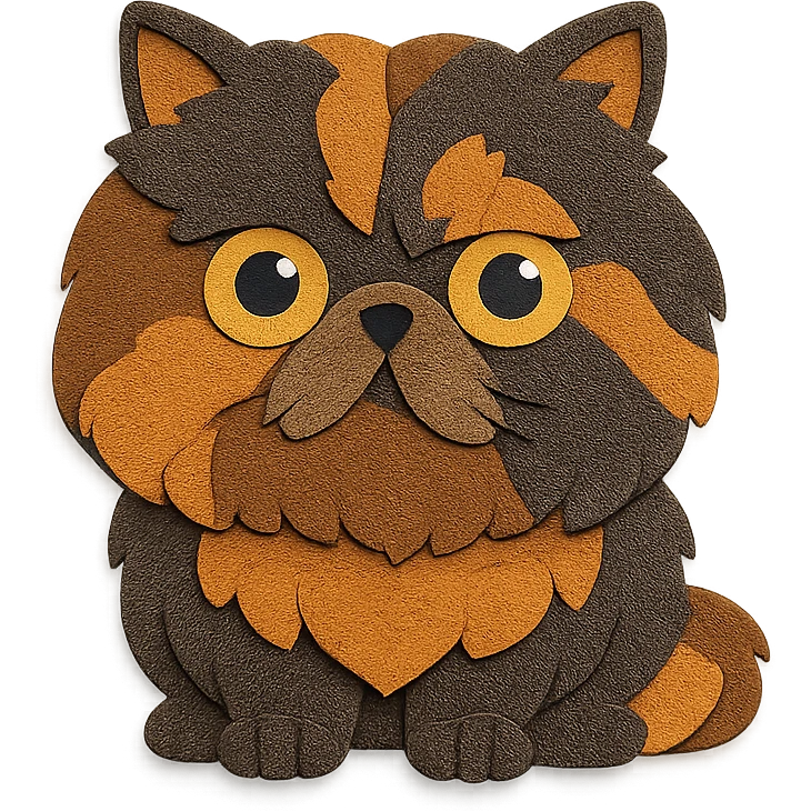 Persian cat with chocolate tortoiseshell fur in paper craft style emoji