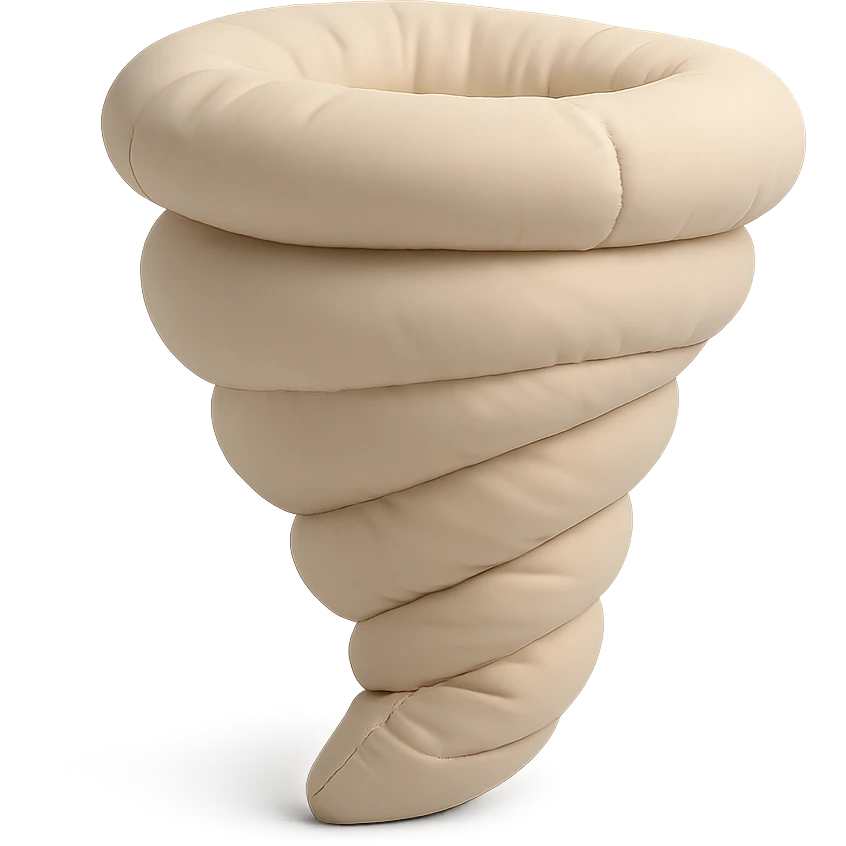 tornado in cushion style, soft plush look, swirling shape emoji