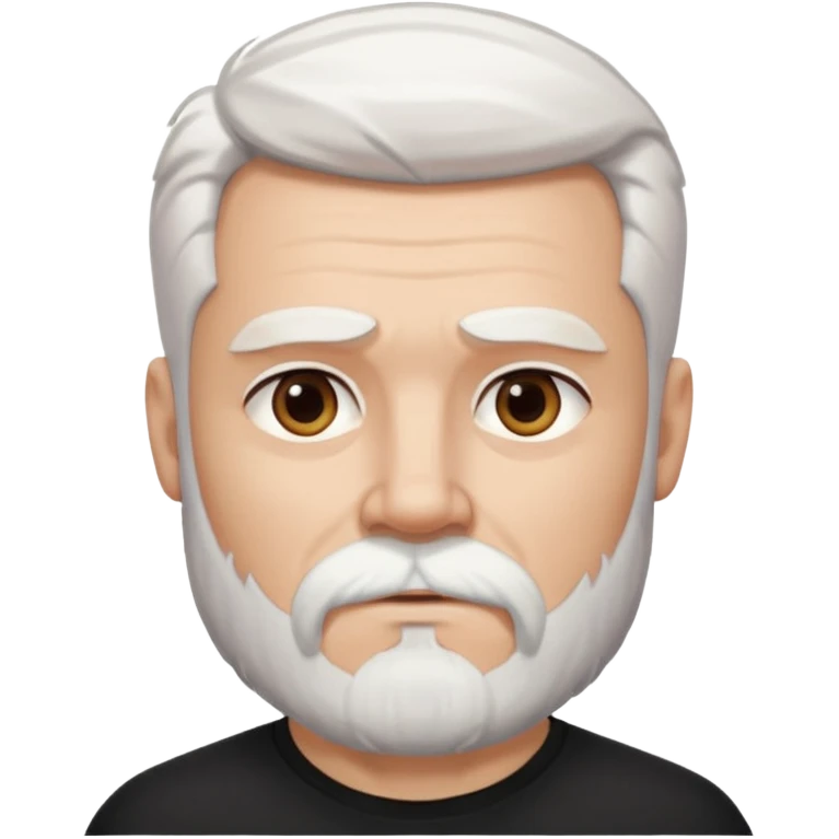 White haired muscled adult man with a black t-shirt. He has white beard and a long goatee. Dark brown eyes. Strong neck. Attractive. emoji
