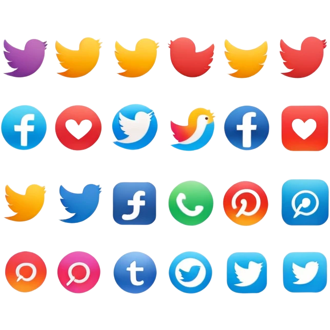 Social media icons collection with likes, shares, and comments symbols emoji