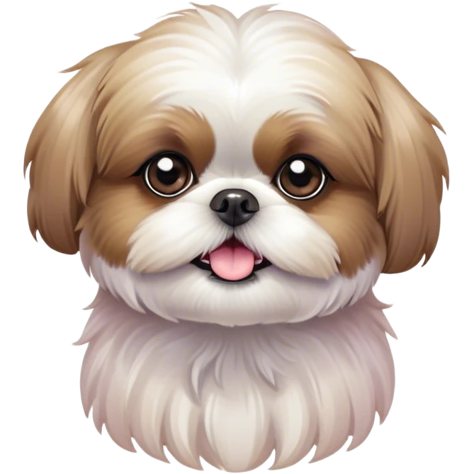 Cinematic Cute Shih Tzu Portrait Emoji, Head playfully tilted with large, sparkling eyes and a fluffy, endearing fur in gentle, pastel tones, simplified yet irresistibly charming, highly detailed, glowing with a warm, cuddly radiance, high shine, radiating affectionate and joyful energy, styled with a soft, playful outline, capturing the essence of a cute Shih Tzu that seems destined to charm everyone in its path! emoji