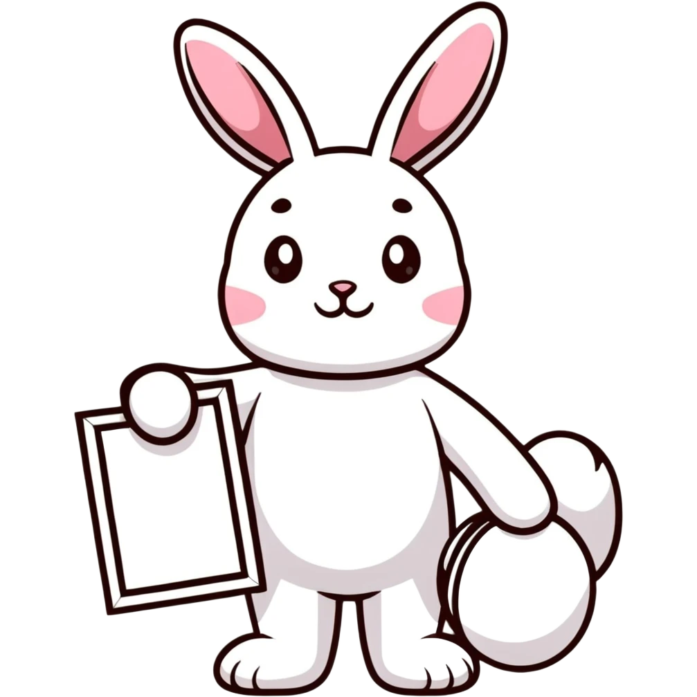 rosy bunny holding signboard high emoji