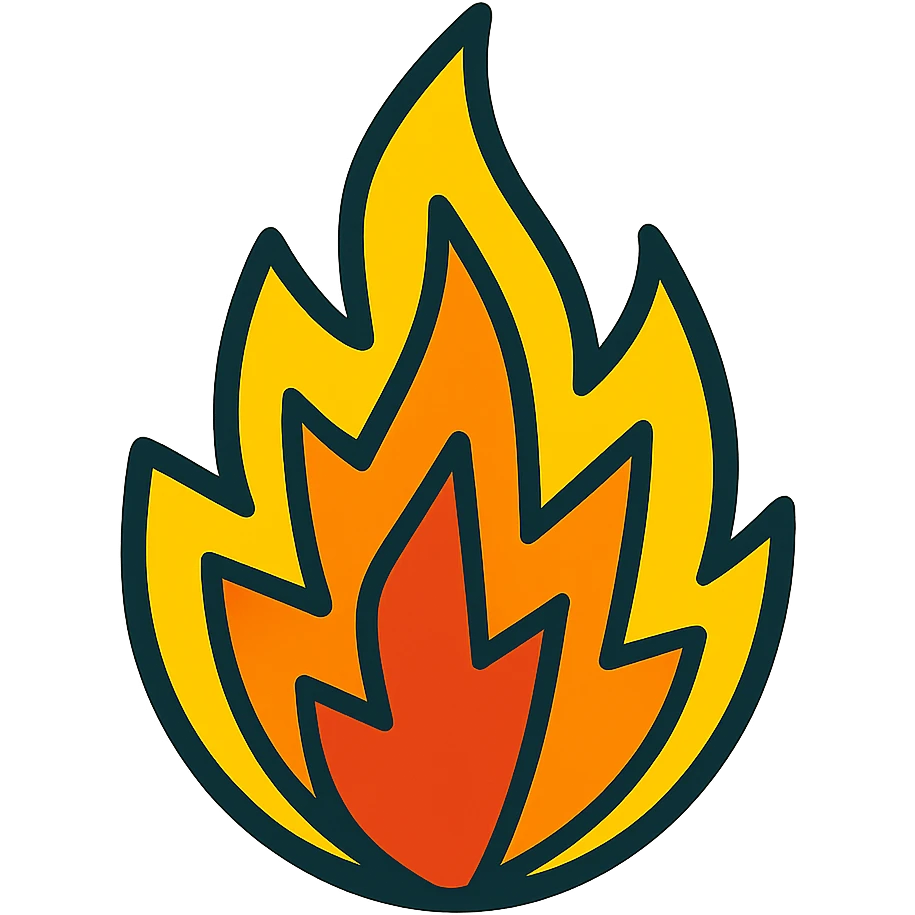 abstract flame shape, geometric, vibrant toon style emoji