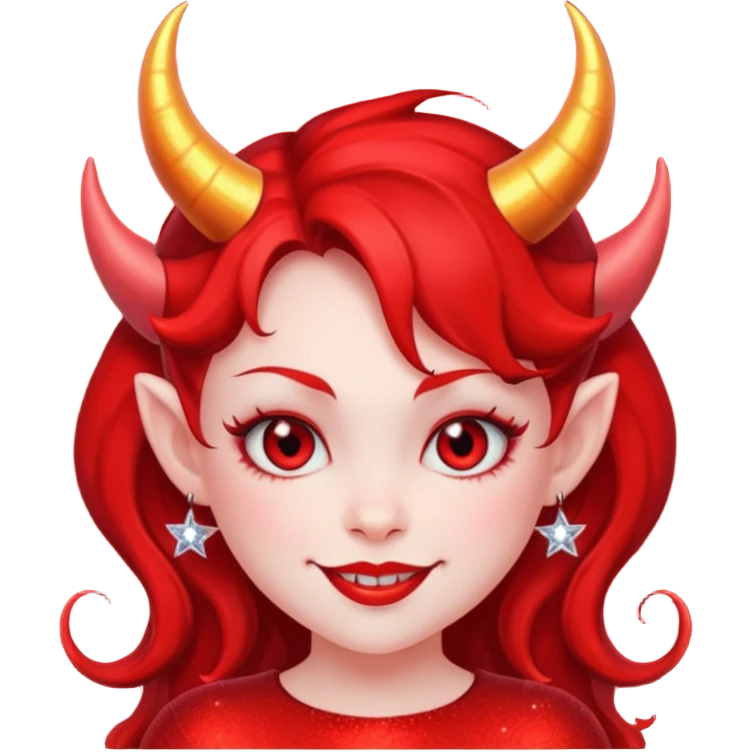 Devil girl cartoon sticker, smirk, sparkles, cute but naughty emoji