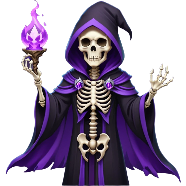 dark mage skeleton lich with black robes and purple magic emoji