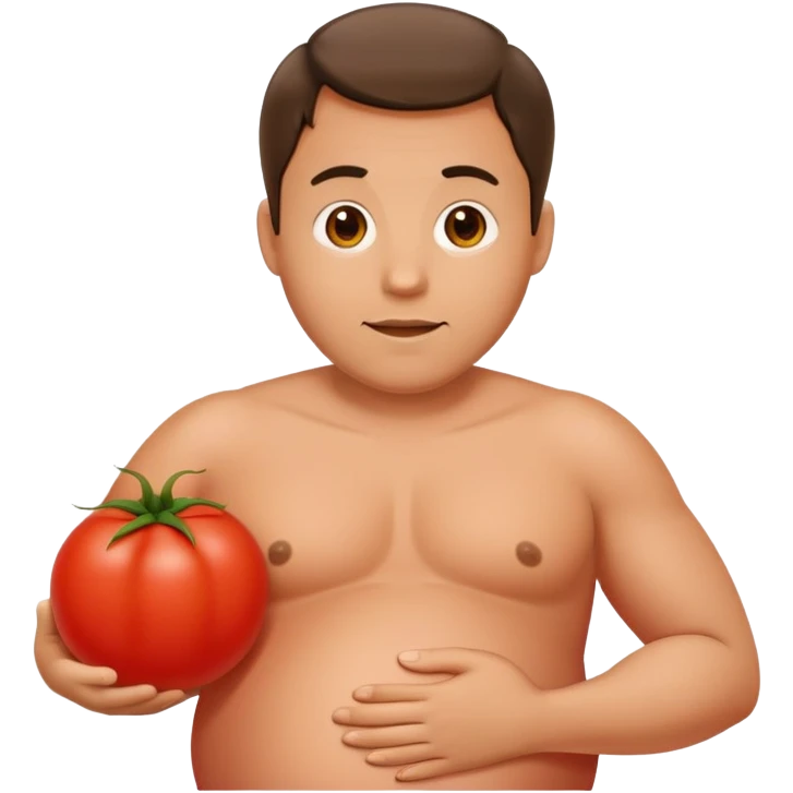 pregnant man with belly replaced by a tomato emoji
