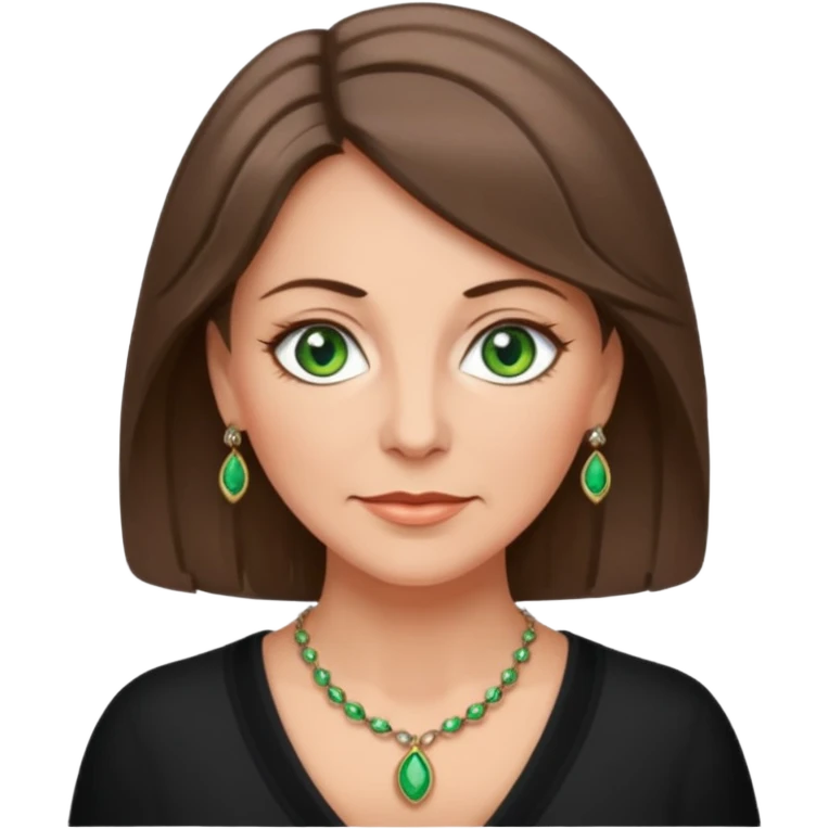 middle age woman with green eyes and long straight ashy brown hair  emoji