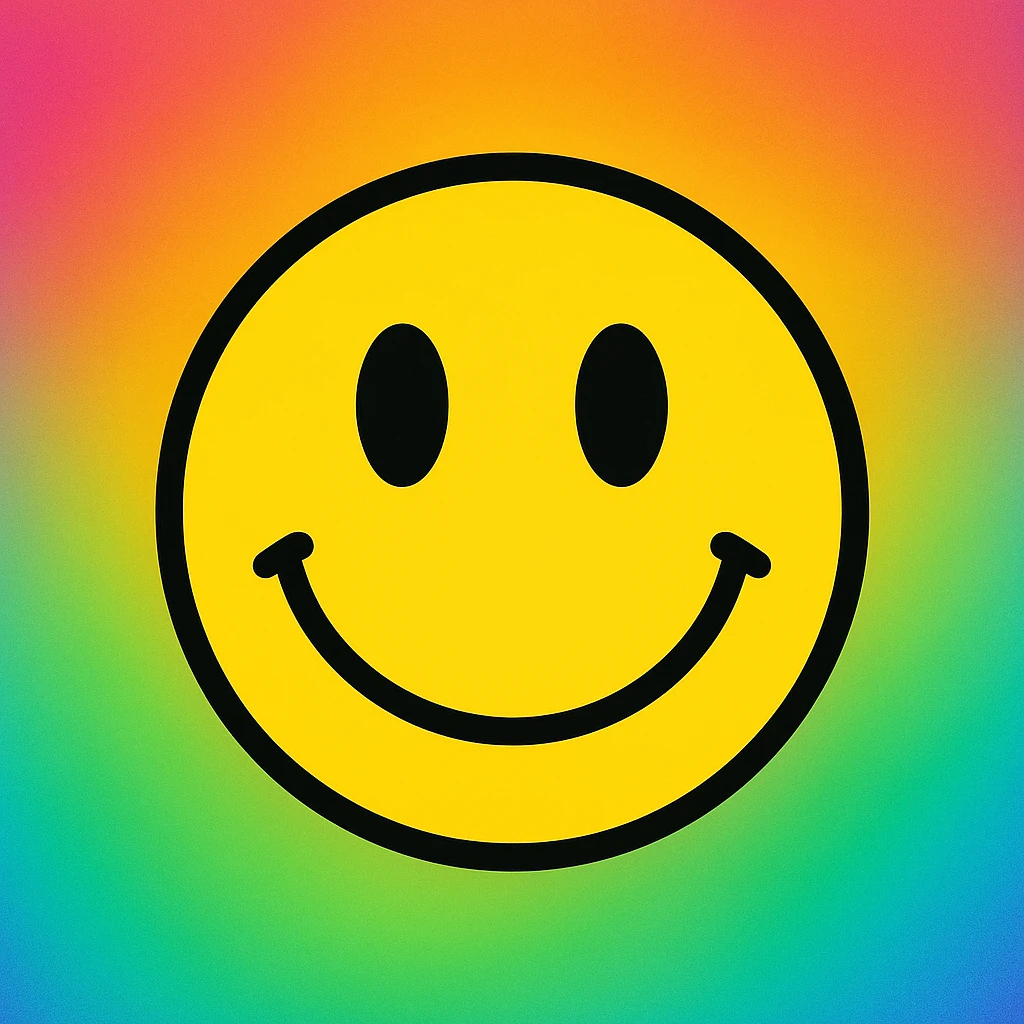 frame 1 with colorful gradient background and a smiley face, no grid lines emoji