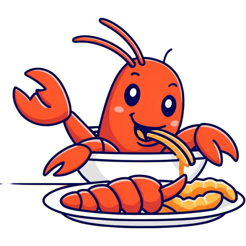 Happy lobster eating fried shrimp emoji