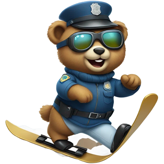Cute Policeman bear on ski emoji