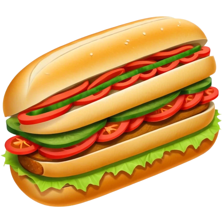 Banh Mi Cinematic Realistic Banh Mi Sandwich Dish Emoji, depicted as a simple, small baguette filled with fresh ingredients, rendered with crisp textures and vibrant, inviting lighting. emoji
