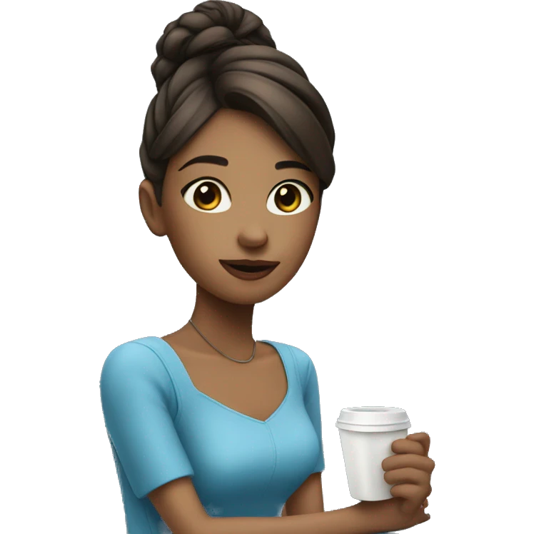 Girl in blue dress drink a coffee  emoji