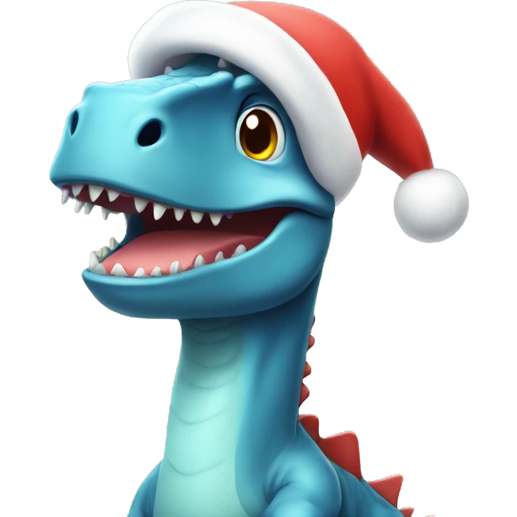 A happy Dino wearing a Santa hat emoji