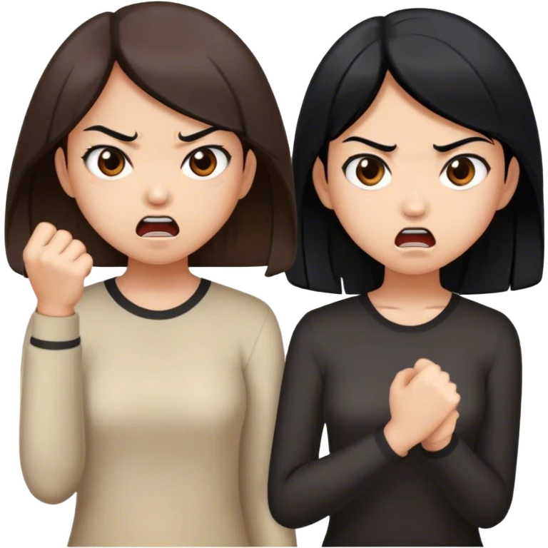 two asian girls angry brown hair and black hair emoji