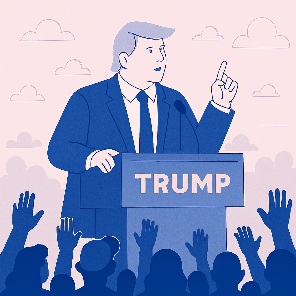 Trump at podium with crowd at rally emoji