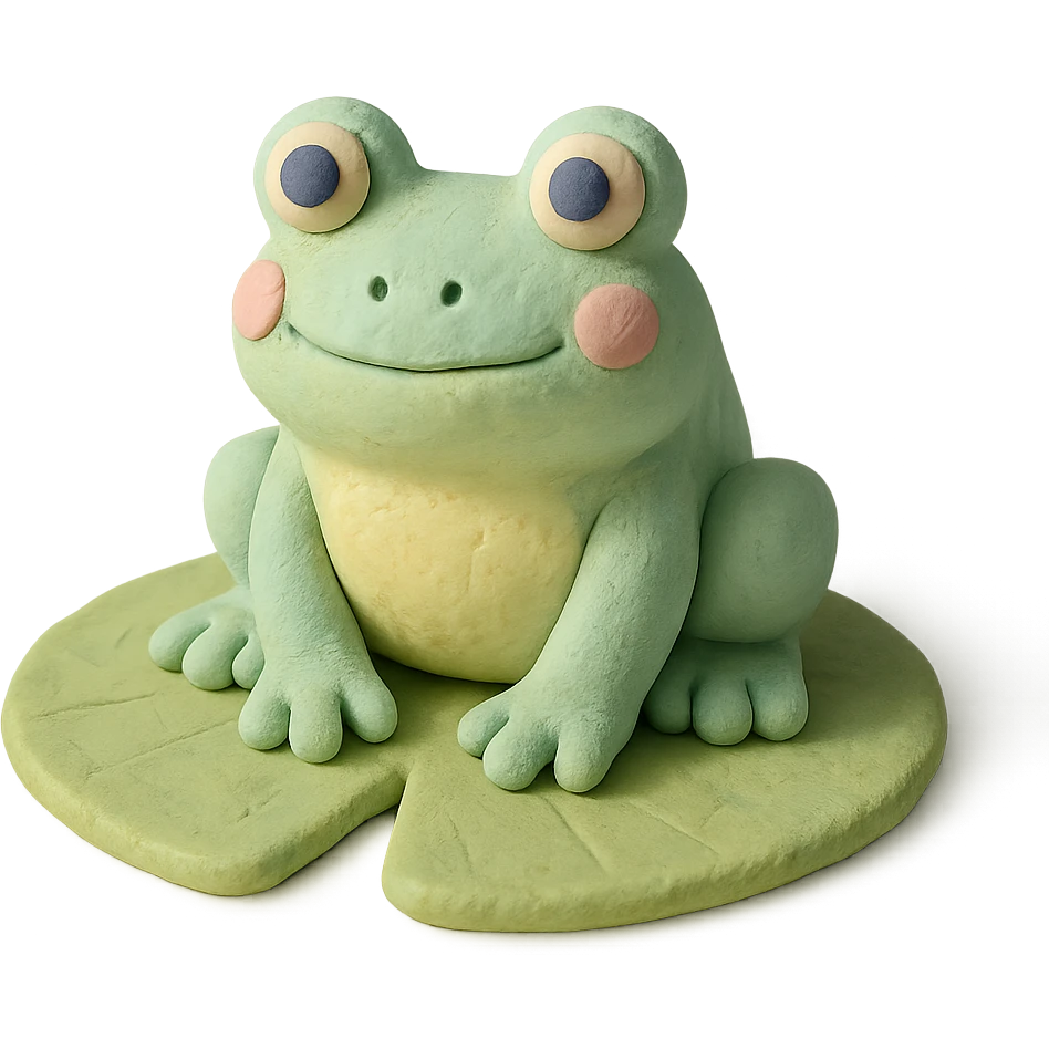 frog sitting on a lily pad in claymation style with visible fingerprints and pastel palette emoji
