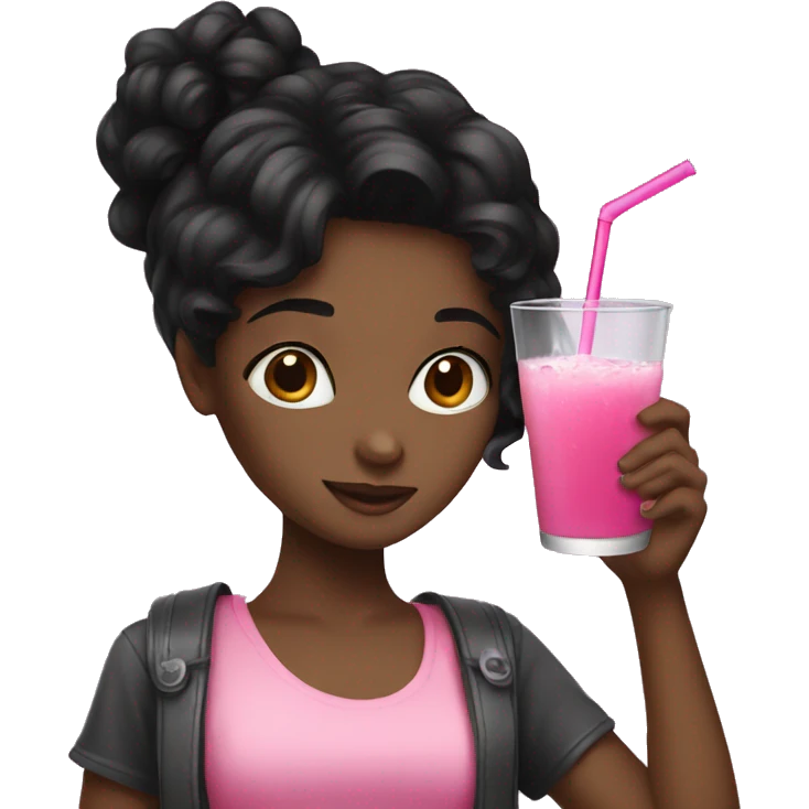 Black haired girl drinking a pink drink  emoji