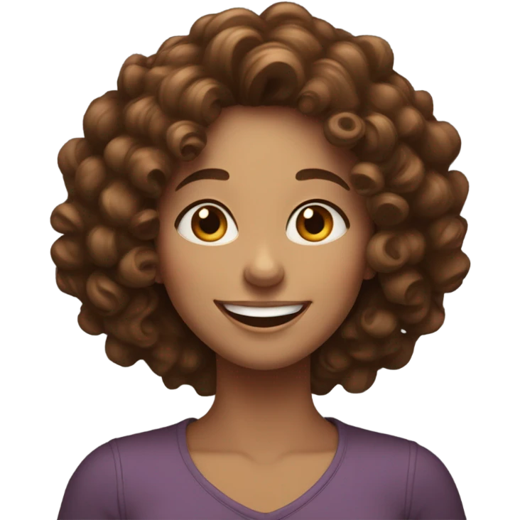 a happy woman with curly brown hair and white skin smiling emoji