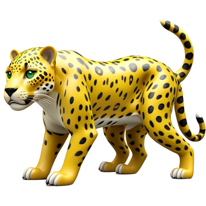 cinematic-jaguar-realistic-full-body-standing on all fours-emoji,-sleek-powerful-frame-poised-for-action,-yellow-fur-adorned-with-bold-black-rosettes,-head-tilted-dramatically,-piercing-green-eyes-locked-onto-its-prey,-simplified-yet-realistic-focused-features,-highly-detailed,-glowing-with-an-almost-sarcastic-glow emoji