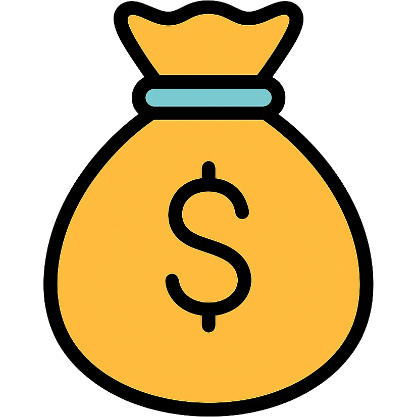 money bag icon, color outline style, cartoonish, with a dollar sign, white background emoji