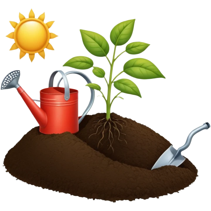 An icon featuring a plant growing from the soil, a watering can, and agricultural tools, symbolizing agronomy. The design includes a farm field, crops, and a sun, representing the study of plants, soil, and agricultural systems. Transparent background highlights sustainable farming and growth. emoji