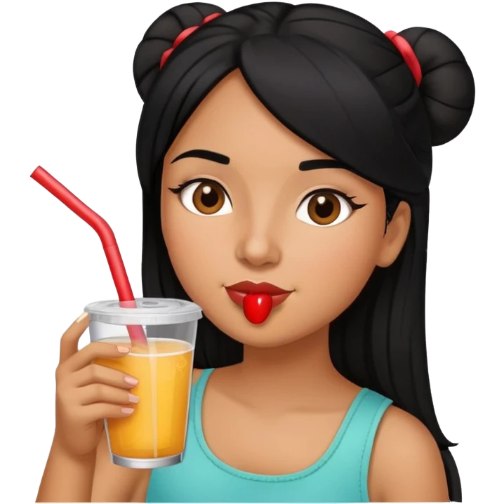Black hair Latina girl drinking through straw emoji