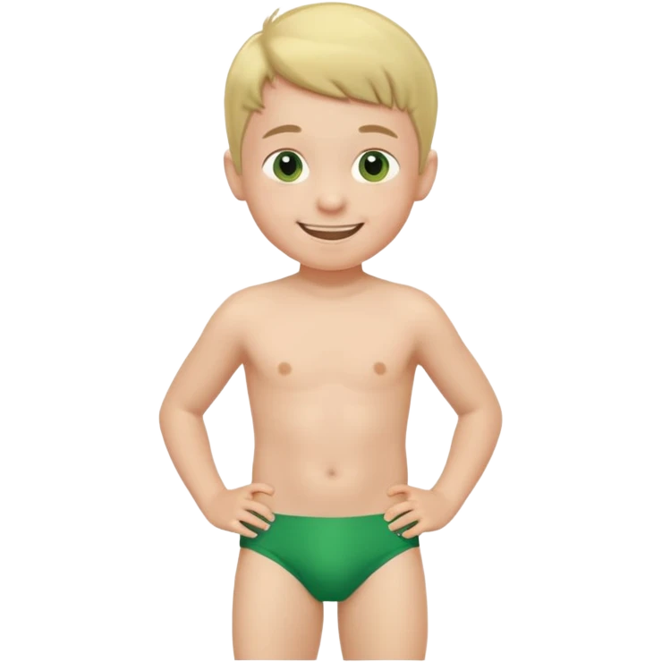 Little boy in green swim briefs  emoji