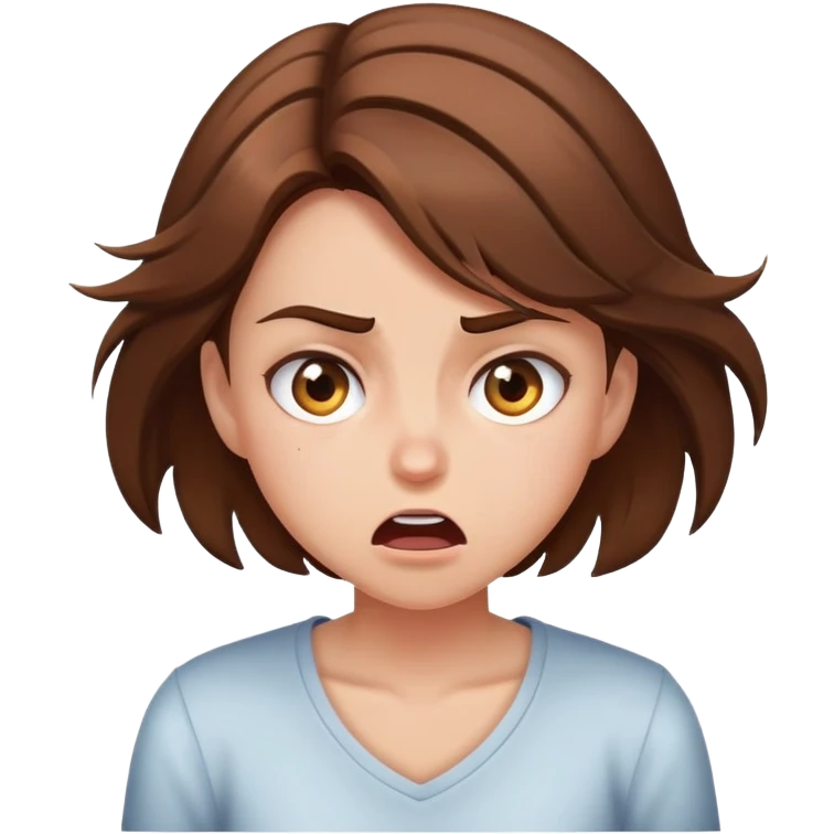 Girl with brown hair crashing out/ mad emoji